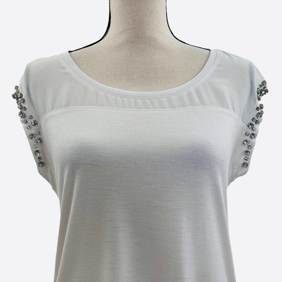 EXPRESS White Embellished Short Sleeve Blouse XS - Picture 5 of 10